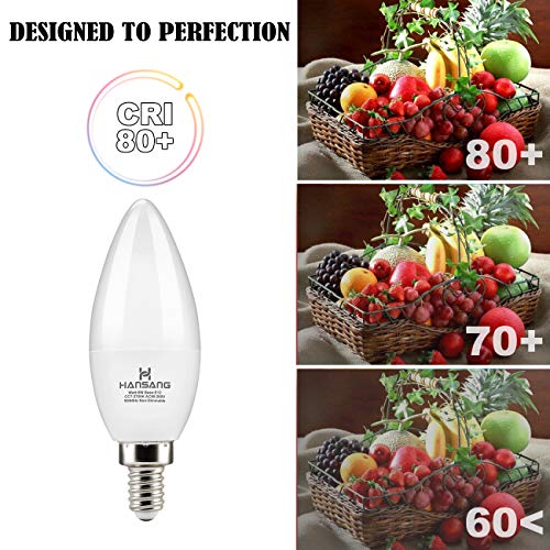 Hansang LED Candelabra Bulbs 6 Watt (60 Watt Equivalent),Daylight 5000K,600lm RA>83,Candle Bulb Base E12 for Chandelier B11 Ceiling Fan Bulb Non-Dimmable (6 Pack)