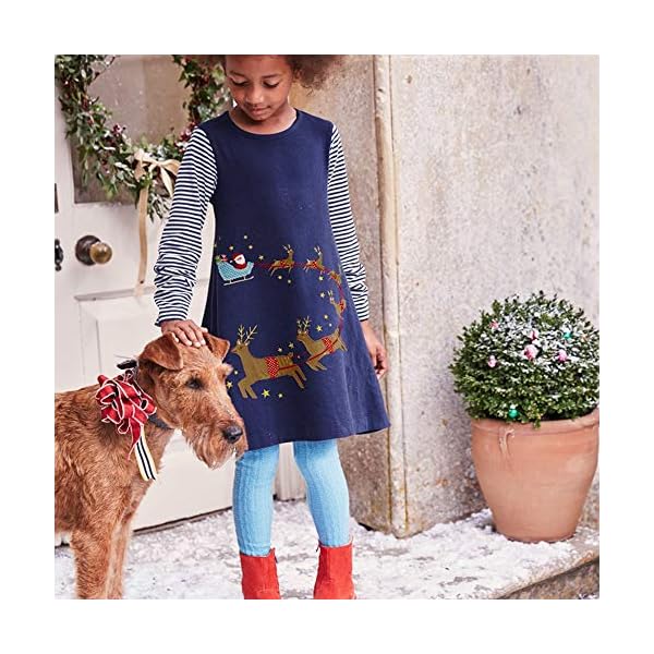Toddler Girl Long Sleeve Dress Stripe Rainbow Christmas Cotton Casual Tunic Playwear Basic Shirt Party Dresses - Image 3