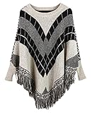Mooncolour Women's Assorted Colors Round Collar Tassels Hem Batwing Sleeve Poncho