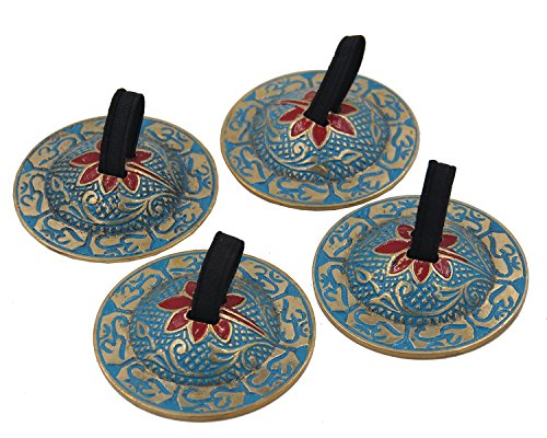 DharmaObjects 2 Pairs OM Pro Brass Fingers Cymbal Zills Belly Dancing Free Silk Pouch (Turquoise)