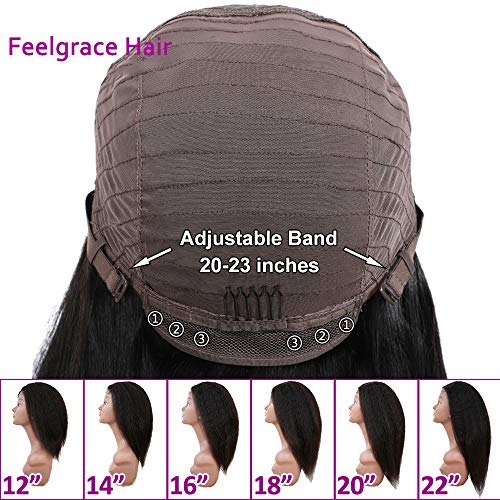 Feelgrace-Natural-Black-10A-Grade-Kinky-Straight-Human-Hair-Lace-Closure-Wigs-for-Black-Women-Brazilian-Virgin-Kinky-Straight-Yaki-Wig-200-Density-Lace-Wig-12-inches