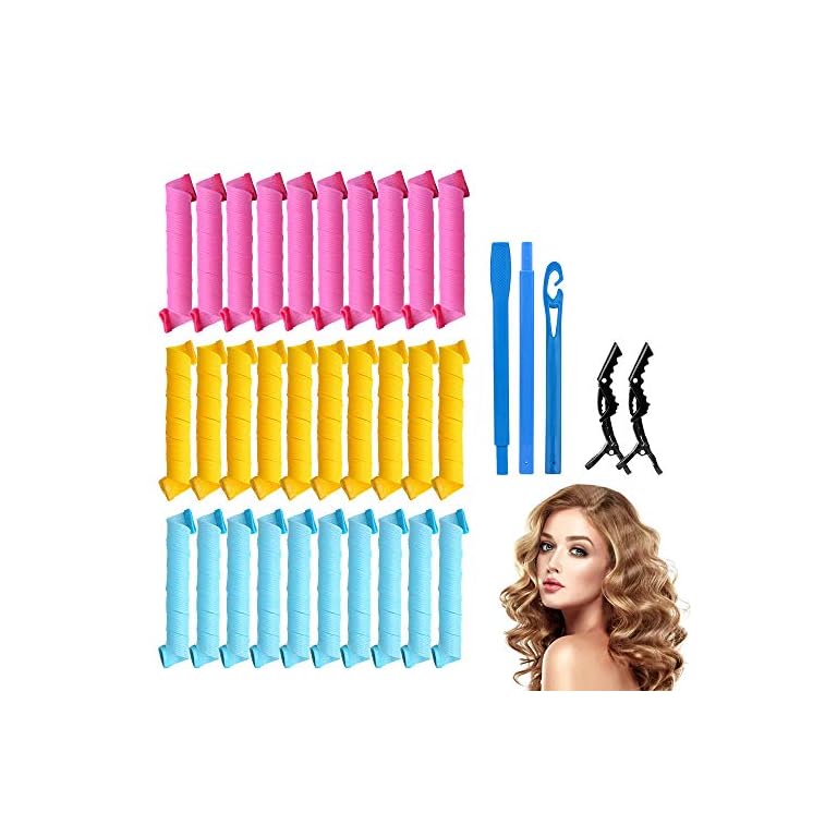 30 Pieces Hair Curlers Styling Kit,No Heat Hair Curls Wave Hair Curlers