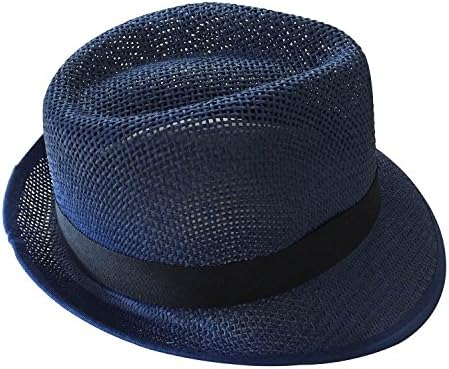 Panama Hat, Short Brim Straw Fedora Panama Hat Sun Caps TASOON CLD-1 (Dark Blue)