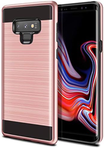 Wollony Heavy Duty Case for Galaxy Note 9 Slim Anti-Scratch Case [Metal Brushed Design] Dual Layer Shock Absorption Anti-Fingerprint Full Protective Bumper Cover for Samsung Galaxy Note 9 Rose Gold