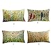 Pillow Case, Cotton Linen Rectangle Flowers Birds Print Decorative Throw Pillow Case Bed Home Decor Cushion Cover (A)