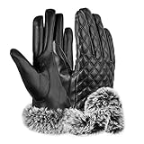 Vbiger Womens Leather Gloves Texting Touch Screen Gloves Warmest Mittens With Soft Fur (Black)