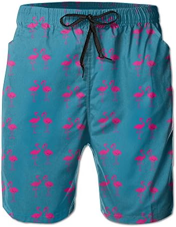 Pink Flamingo Blue Back Elastic Waist Men's Boardshorts Quick-drying Swim Trunks Board Shorts With Pocket L