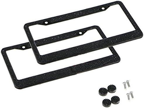 Lexitek USA Flag Bling Pure Handmade Waterproof License Plate Frame Holder Rustproof Stainless Steel Metal Chrome Glitter Rhinestones Diamond Crystal Auto License Custom Fastener