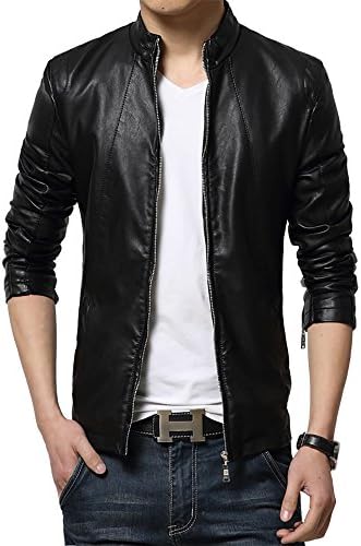 Men's Faux Leather Jacket(0_Black_0)
