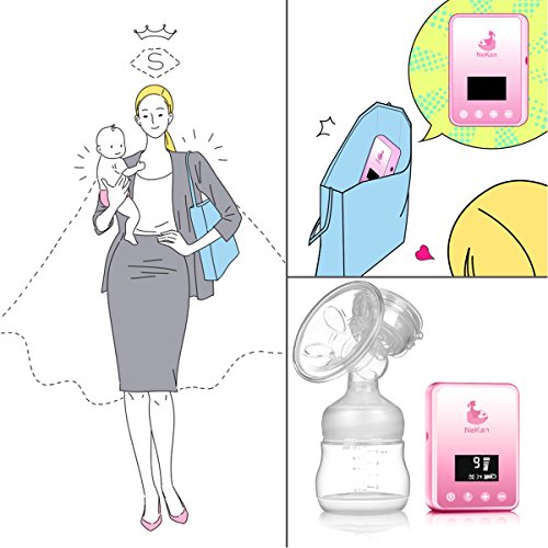 Electric Breast Pump Portable Breastfeeding Pump with Large LCD Screen,Rechargeable Double/Single Electric Breast Pump for Milk Suction and Massager (Pink) - Thumbnail 6