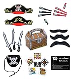Pirate Party Supplies and Pirate Favor Toy Bundle. 252 Piece Complete Kit Featuring Pirate Themed Inflatable Swords, Tattoos, Mustaches, Eye Patches, Telescopes, Hats, and Fun Pirate Fact Card!