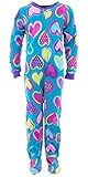 Komar Kids Big Girls' Colorful Hearts Teal Footed Pajamas