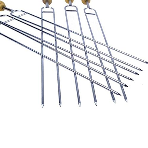 LinaLife 6pcs 15.3inch Grilling Kabob Skewers Food grade stainlesss steel grade Needles Double Prongs Barbecue Roasting Sticks Shish Kebab Skewers BBQ Stick Needles With Wooden Handle