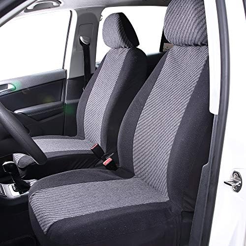 MAXTUF Car Seat Cover Set, 2PCS Front Seat Protector 3mm Breathable Sponge Inside and Compatible Airbag for Most Detached Headrests Seats Vehicle Truck SUVs Sedans Van, braided yarn grey