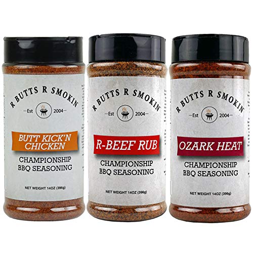R Butts R Smokin 3pc 14oz Ozark Heat Butt Kickn Chicken & R-Beef BBQ Seasoning