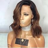 KRN Lace Front Wigs #1B/30 Dark Roots Brown Ombre Virgin Human Hair Natural Wave 130 Density Lace Wigs Pre Plucked with Baby Hair (12inch, Lace Front Wig)