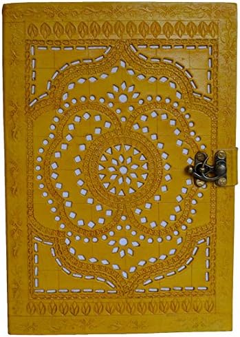 Mad Over Shopping, Real Leather Personal Planner Unlined Book Clasp Lock Diary Yellow Retro Journal