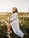JustVH Maternity Off Shoulder Chiffon Gown Long Sleeve Split Front Maxi Photography Dress White