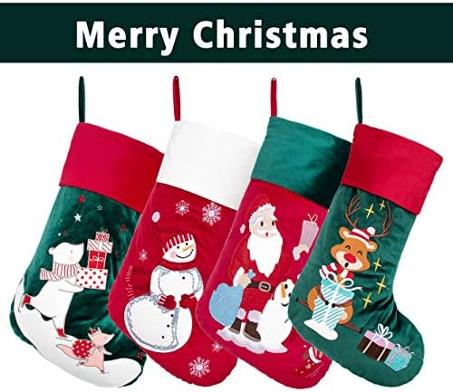 BHD BEAUTY 2020 New Luxury Velvet Lovely Embroidery Pattern Set of 4 Christmas Stockings for Family Classic Fireplace Decorations Hanging Ornament for Xmas Holiday Party 21 inches 4 BHD BEAUTY 2020 New Luxury Velvet Lovely Embroidery Pattern Set of 4 Christmas Stockings for Family Classic Fireplace Decorations Hanging Ornament for Xmas Holiday Party 21 inches