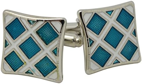 HEHIM(TM) 2 PCS Cuff Links for Men Silver &amp; Blue rhombus With Gift Box FCL-002