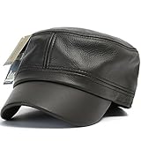 ililily Vintage Genuine Leather Military Cadet Cap Army Camo style Hats (cadet-504)