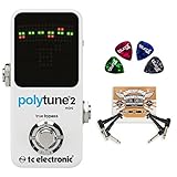TC Electronic PolyTune 2 MINI Polyphonic Tuning Pedal Bundle with Blucoil 2-Pack of Pedal Patch Cables and 4-Pack of Celluloid Guitar Picks