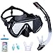 Supertrip Snorkel Set Adults-Anti-Fog Film Scuba Snorkeling Diving Mask Impact Resistant Temperred Glass|Dry Top Snorkel,2 Mouthpieces 1 Waterproof Case Included Black