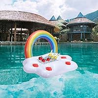 Inflatable Rainbow Cloud Drink Holder Floating Beverage Salad Fruit Serving Bar Pool Float Party Accessories Summer Beach Leisure Cup Beer Bottle Holder Water Swimming Fun Decorations Toys Kids Adults