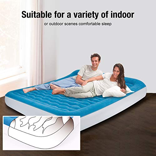 Lunvon Queen Size Self Inflatable Pad Camping Air Mattress Blow Up Bed with Built-in Pillow Anti-Leakage Raised Airbed with Rechargeable Pump for Home, Guest, Height 10", 2-Year Warranty - Thumbnail 3