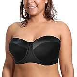 Women's Strapless Bra 34-46 C/D/DD/E 1/2 Cup Seamless Plus Size Blaconette Bra H059 (Black, 40DD)