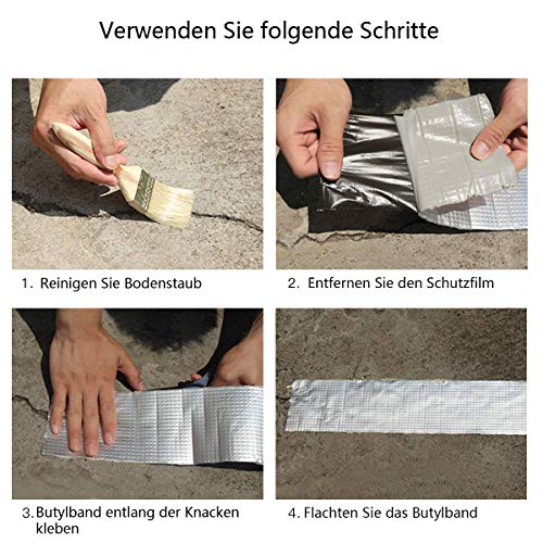 fowong Aluminum Wasserdichtes Klebeband, 10cm(B) x5M(L) Butyl Dichtungsband Alufolie Selbstklebend Reperaturband zum… – Bild 7