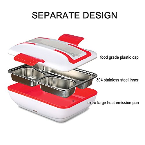 LOHOME Electric Heating Lunch Box - Insulated Car Lunch Box Bento Meal Heater Food Warmer Stainless Steel Portable Lunch Containers with Car Charging Function Free Spoon & Fork (Red)