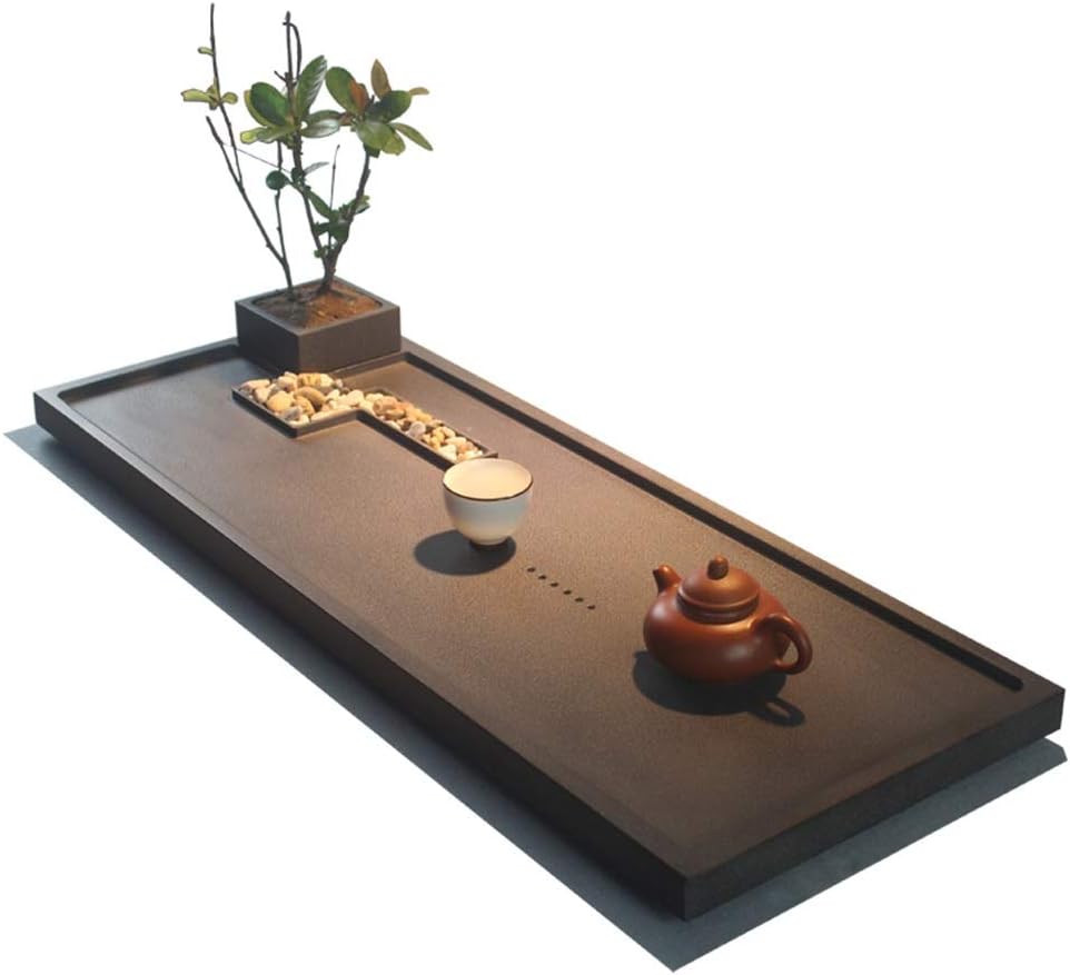 Black Stone Tea Tray Rectangular Tea Tray Drainage Tea Table Chinese Kungfu Tea Set Tea Room Tea Tray Office Tea Tables (Color : Black, Size : 30x80x3cm)