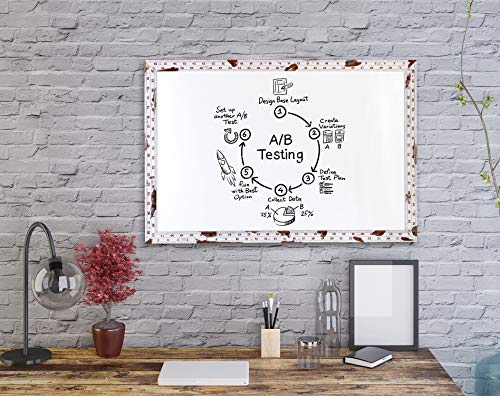 Magnetic Dry Erase Board - 4 THOUGHT 48x36 Inches Whiteboard, Wall-Mounted Magnetic Dry Erase Memo Bulletin Board with Vintage White Wooden Ruler Frame for Home Office Kitchen, 4 Magnets Included