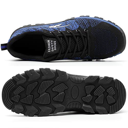 SUADEX Indestructible Steel Toe Shoes for Women Men, Safetry Shoes Breathable Puncture Proof Steel Toe Sneakers Work Shoes Construction Shoes 536 Blue Size 9 Women/7.5 Men