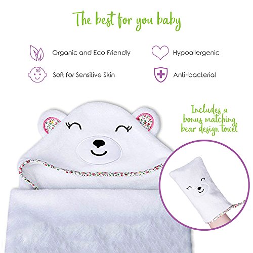 image for Organic Bamboo Hooded Baby Towel - Bonus Washcloth | Absorbent and Sup