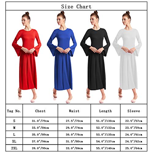 HIHCBF Adult Women Bell Sleeve Liturgical Praise Dress Solid Color Full Length Wide Swing Loose Fit Worship Dancewear Red XL - Thumbnail 6