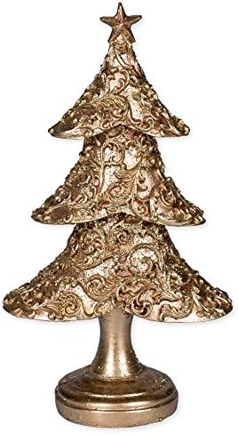 Rose Gold Colored Embossed Filigree 10.5 inch Resin Stone Christmas Tree Figurine