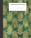 Paperback Composition Notebook: Faux Golden Floral Flower Pattern College Ruled Notebook Lined School Journal Book