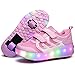 Chic Sources Girls Light up Roller Shoes with Two Wheels Skate Sneakers for Little Kids 1 Pink