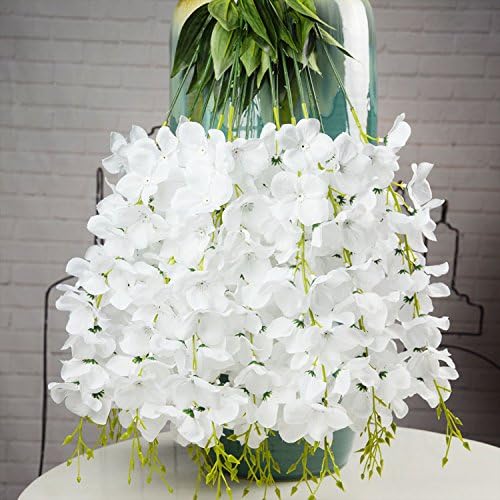 50pcs Single Artificial Fake Wisteria Vine Ratta Silk Flower for Wedding and Home Decor (white)