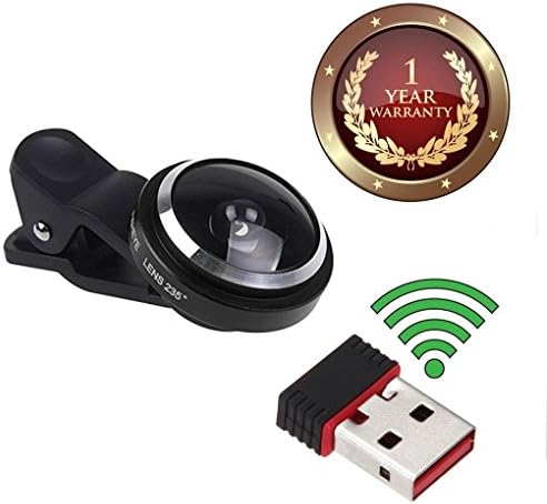 Elevea 235 Degree Fish Eye Camera Lens & USB 2.0 Wireless Mini Wi-Fi Receiver for all Android/iOS Devices ( Multicolour)