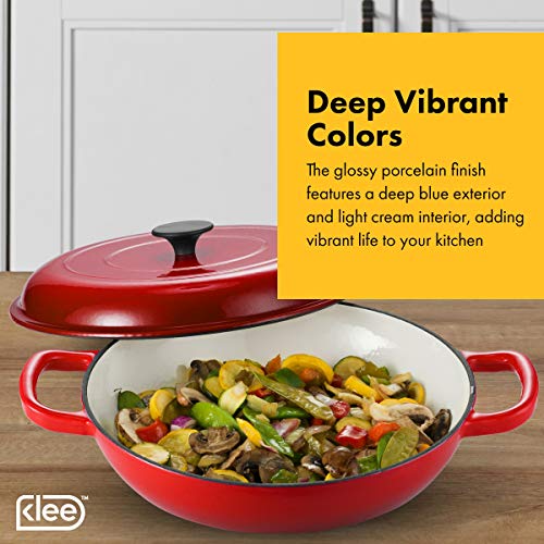 Klee Enameled Cast Iron Casserole Braiser - 3.8 Qt Sauce Pan with Lid - Covered Braiser Pan with Lid - Covered Casserole Dish with Lid - Nonstick Sauce Pan with Cover - 12 Inch Casserole Pan (Red) - Thumbnail 3