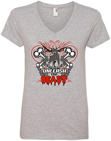 Tenacitee Women's Unleash The Beast V Neck T-Shirt, X-Large, Heather Grey