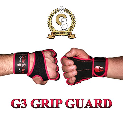 GLADIATOR GYM GEAR Workout Wrist Wraps Neoprene Cross Training Gloves - Full Leather Palm Protection Non Slip Grip. G3 Workout Gloves for WOD Weightlifting PULLUPS Kettlebells Dumbbells (Red, Medium)