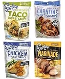 Frontera Gourmet Mexican Simmer Sauce Marinade 4 Flavor Variety Bundle, 1 Each: Key Lime Shrimp Taco, Roasted Garlic Chicken, Garlic Carnitas, and Al Pastor, 6-8 Oz. Ea. (4 Pouches Total)