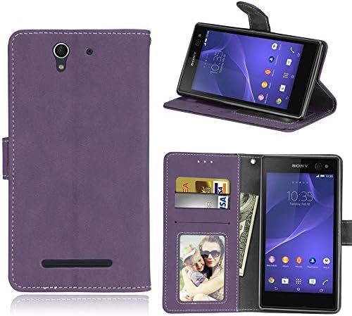 MGVV Retor Slim Fit Flip Leather Case [Kickstand Feature] PU Leather Wallet Case with 3 ID&CBrownit Cards Pocket & Kickstand Function for Sony Xperia C3