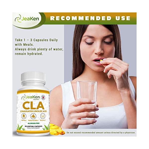 JeaKen-CLA-Conjugated-Linoleic-Acid-1000mg-CLA-Supplement-Maximum-Strength-80-Derived-from-Safflowers-to-Reduce-Body-Fat-and-Increase-Muscle-Mass-90-Allergen-Free-Capsules-Non-GMO JeaKen - CLA Conjugated Linoleic Acid 1000mg - CLA Supplement Maximum Strength - 80% Derived from Safflowers to Reduce…