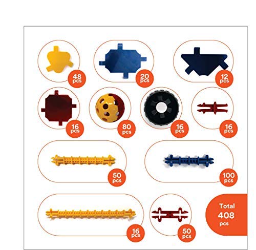 STEM Learning Toys for Boys and Girls Age 3 4 5 6 7, Crafty Connects Construction Building Set for Kids, Educational Childrens Birthday Gift; Creative Engineering Activities (408 Piece Set)