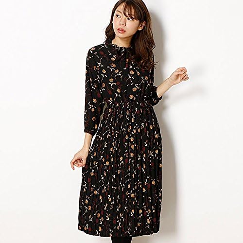 Amazon Co Jp アルシーヴ Archives 花柄ボウタイプリーツワンピース ブラック M 服 ファッション小物